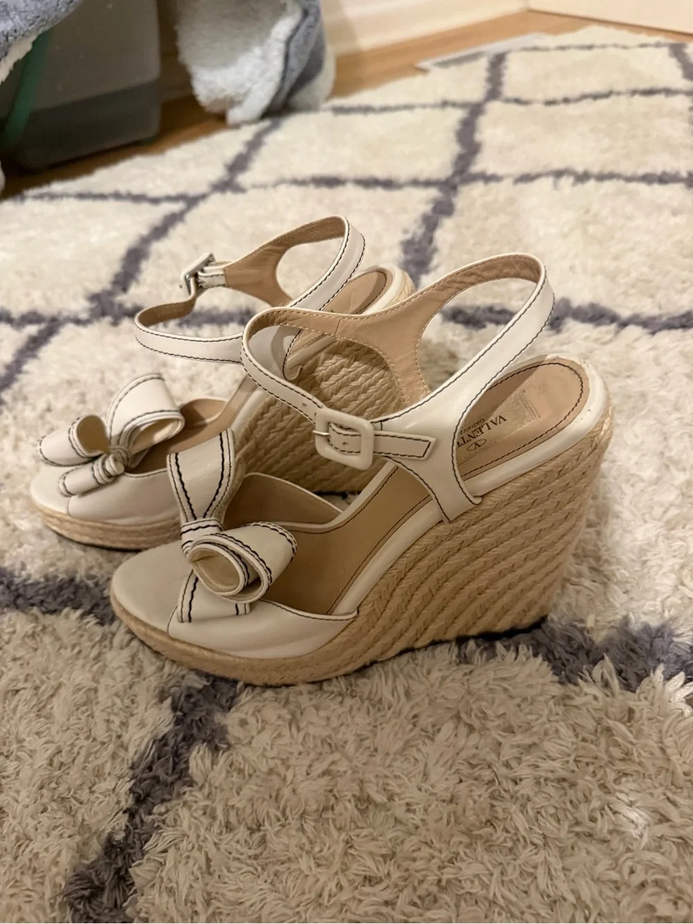 Valentino Cream Bow Espadrille Wedge Slingbacks
